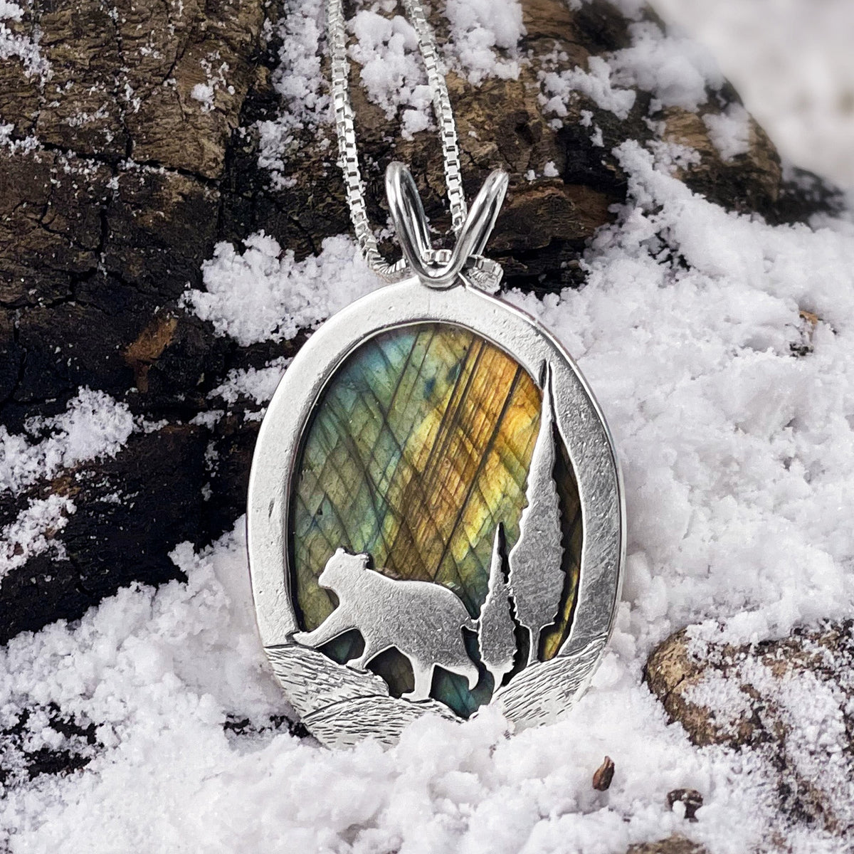 Choose Your Own Reversible Northern Lights Labradorite Bear Pendant - Silver Pendant Stone A - 32 x 21mm Stone B - 33 x 22mm 7136 - handmade by Beth Millner Jewelry