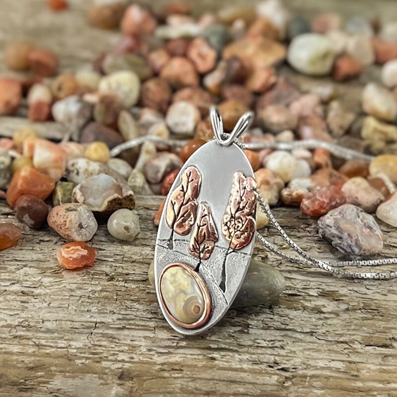 Copper Country Lake Superior Agate Wonderland Pendant - Mixed Metal Pendant   7263 - handmade by Beth Millner Jewelry