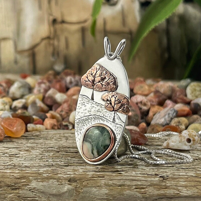 Copper Lake Superior Agate Wonderland Pendant - Mixed Metal Pendant   7265 - handmade by Beth Millner Jewelry
