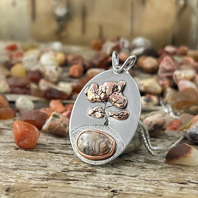 Copper Lake Superior Agate Wonderland Pendant No. 2 - Mixed Metal Pendant   7267 - handmade by Beth Millner Jewelry