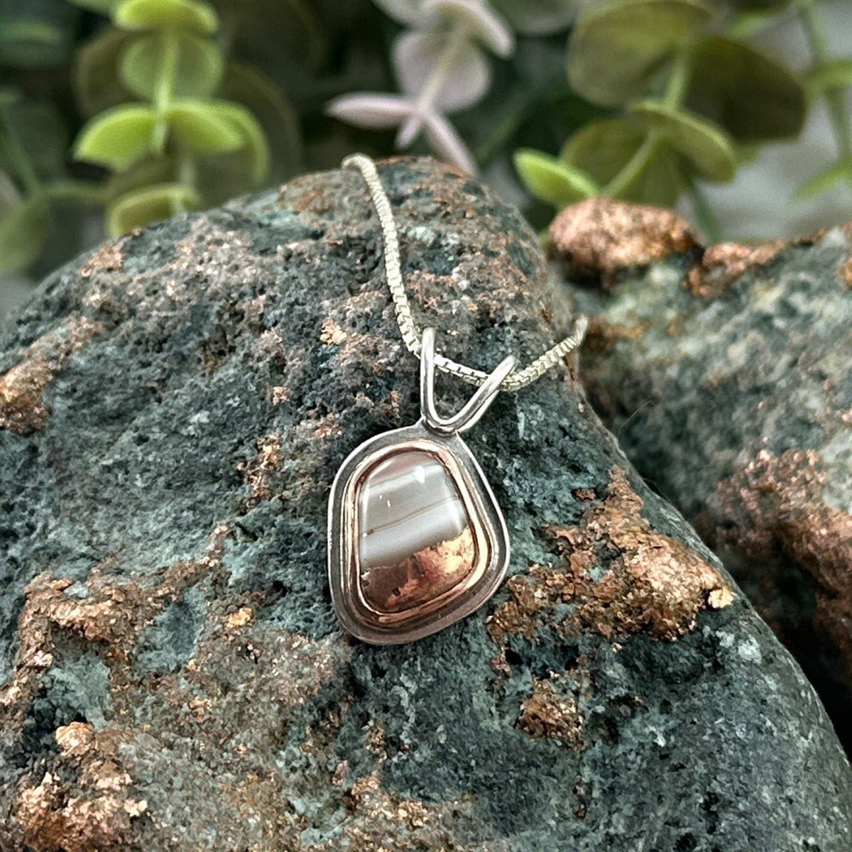 Copper Set Lake Superior Copper Agate Drop Pendant No. 1 - Mixed Metal Pendant   7180 - handmade by Beth Millner Jewelry