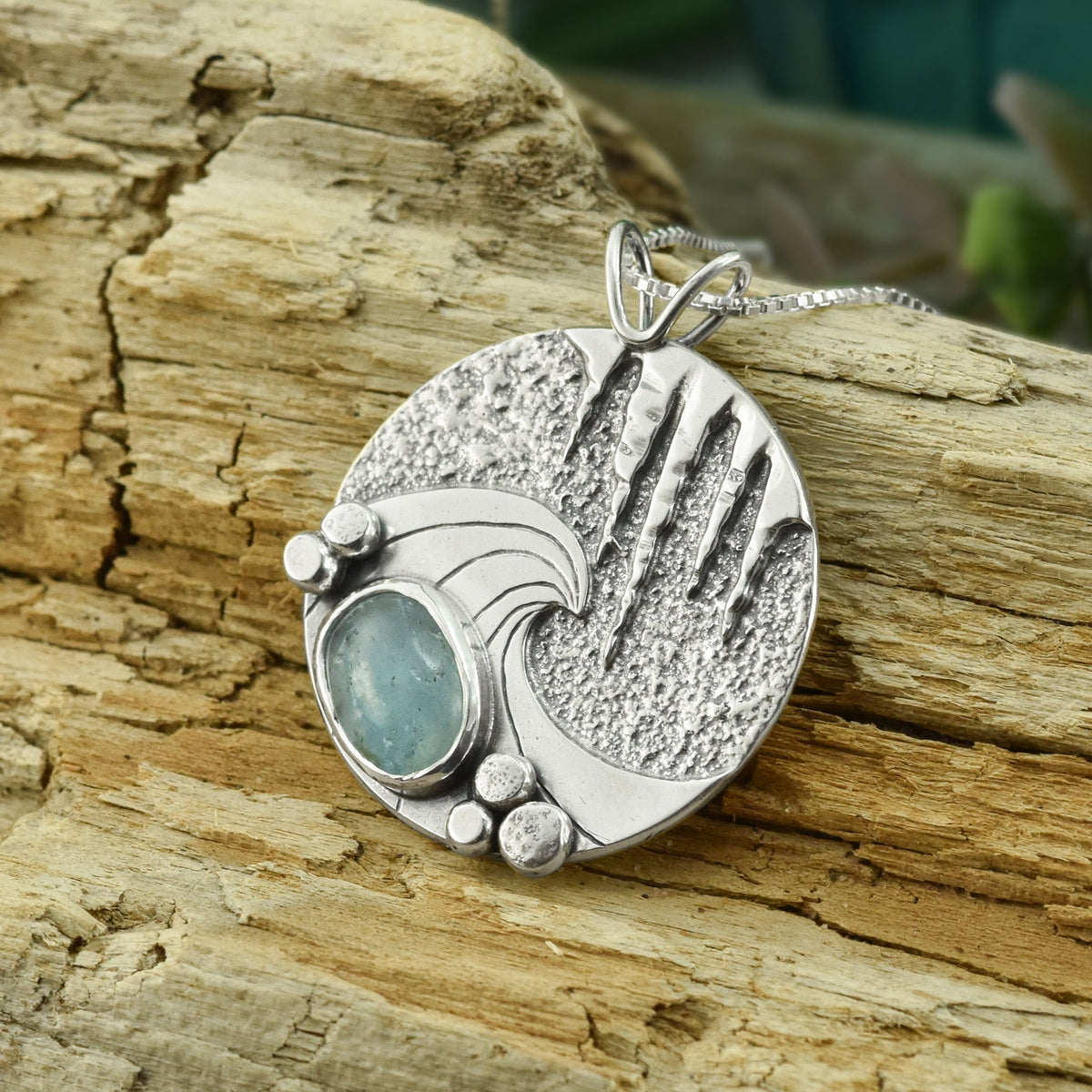 Frosted Shoreline Aquamarine Wonderland Pendant No. 2 - Silver Pendant   6932 - handmade by Beth Millner Jewelry