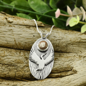 Glorious Crane Wonderland Pendant No. 2 - Silver Pendant   6940 - handmade by Beth Millner Jewelry