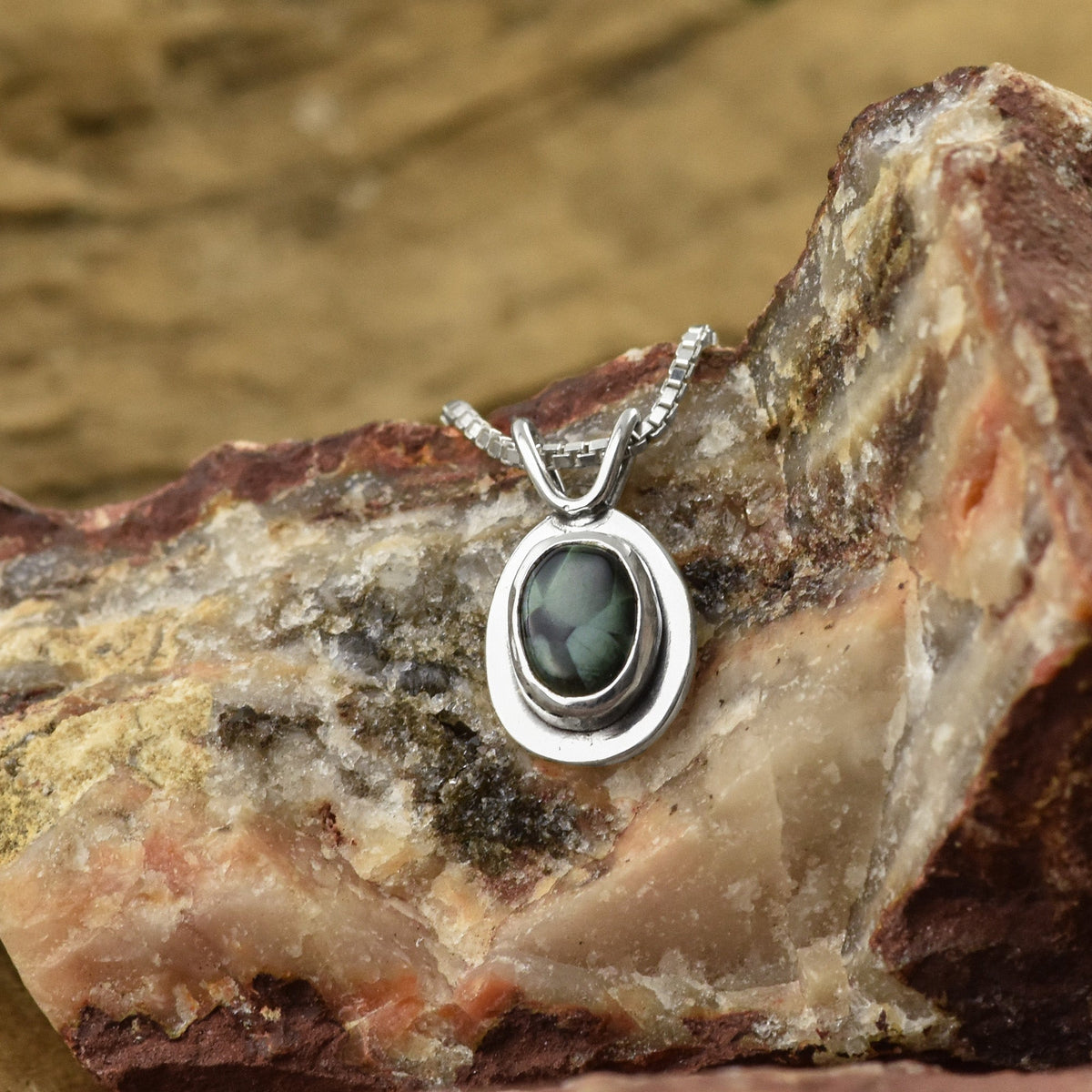 Greenstone Drop Pendant No. 5 - Silver Pendant   7129 - handmade by Beth Millner Jewelry