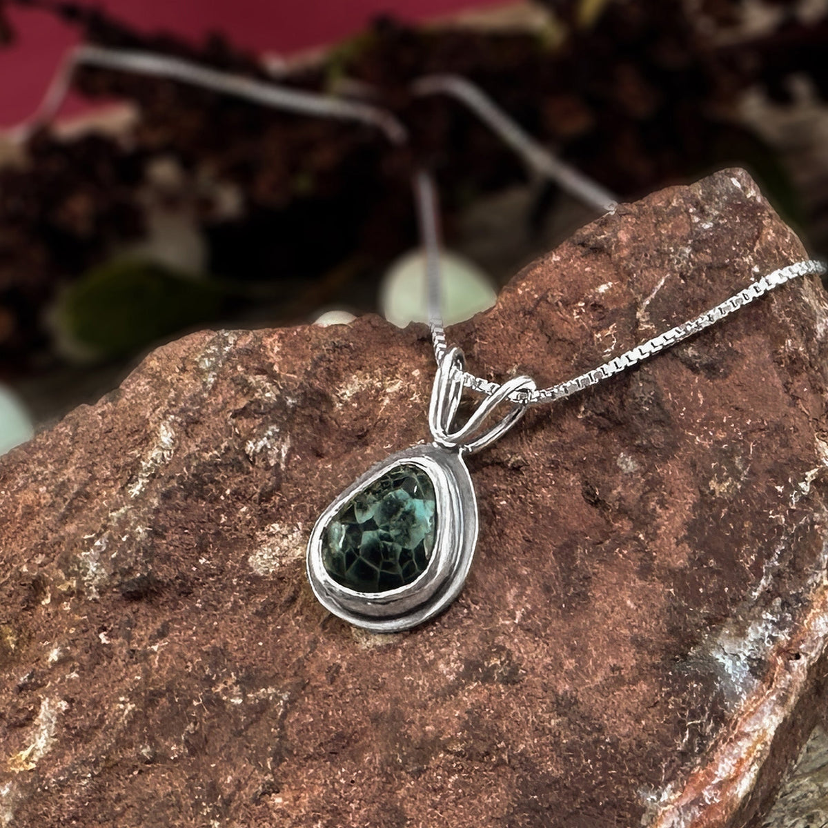 Greenstone Drop Pendant No. 9 - Silver Pendant   7215 - handmade by Beth Millner Jewelry