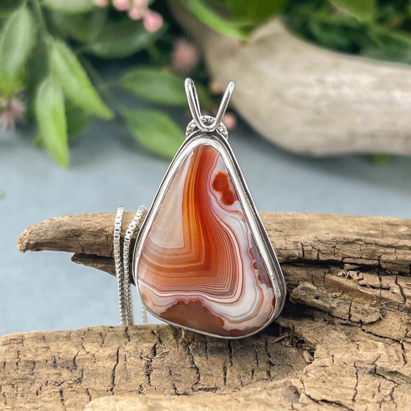 Lake Superior Agate Drop Pendant No. 1 - Silver Pendant   7245 - handmade by Beth Millner Jewelry