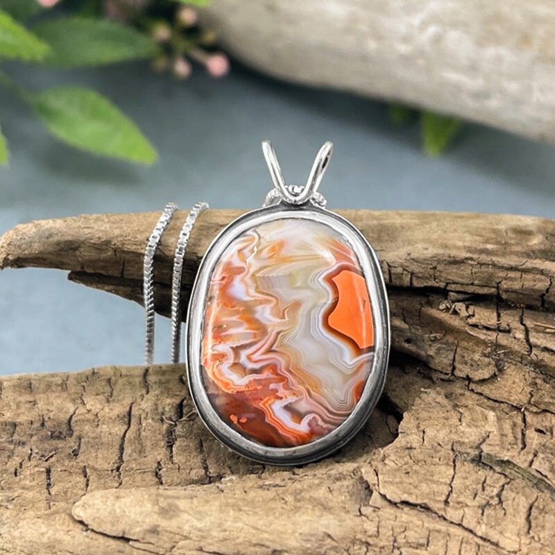 Lake Superior Agate Drop Pendant No. 2 - Silver Pendant   7246 - handmade by Beth Millner Jewelry