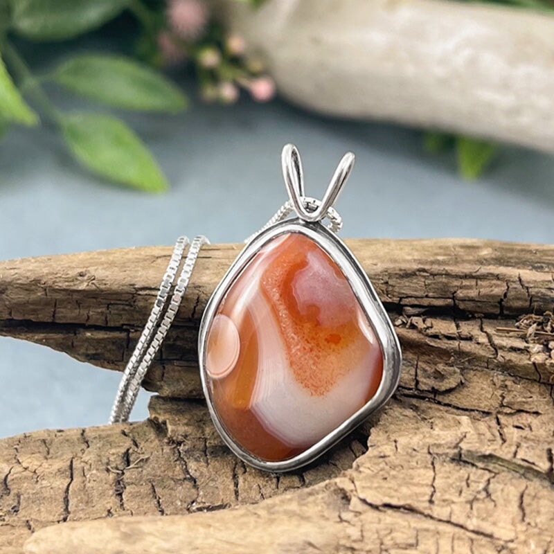 Lake Superior Agate Drop Pendant No. 3 - Silver Pendant   7247 - handmade by Beth Millner Jewelry