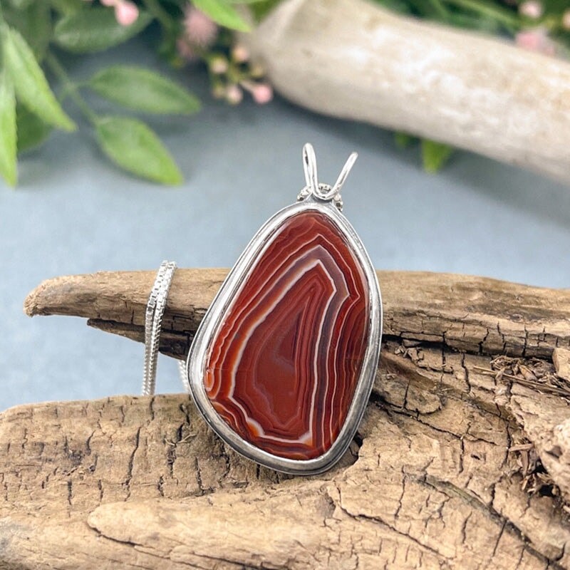 Lake Superior Agate Drop Pendant No. 4 - Silver Pendant   7248 - handmade by Beth Millner Jewelry