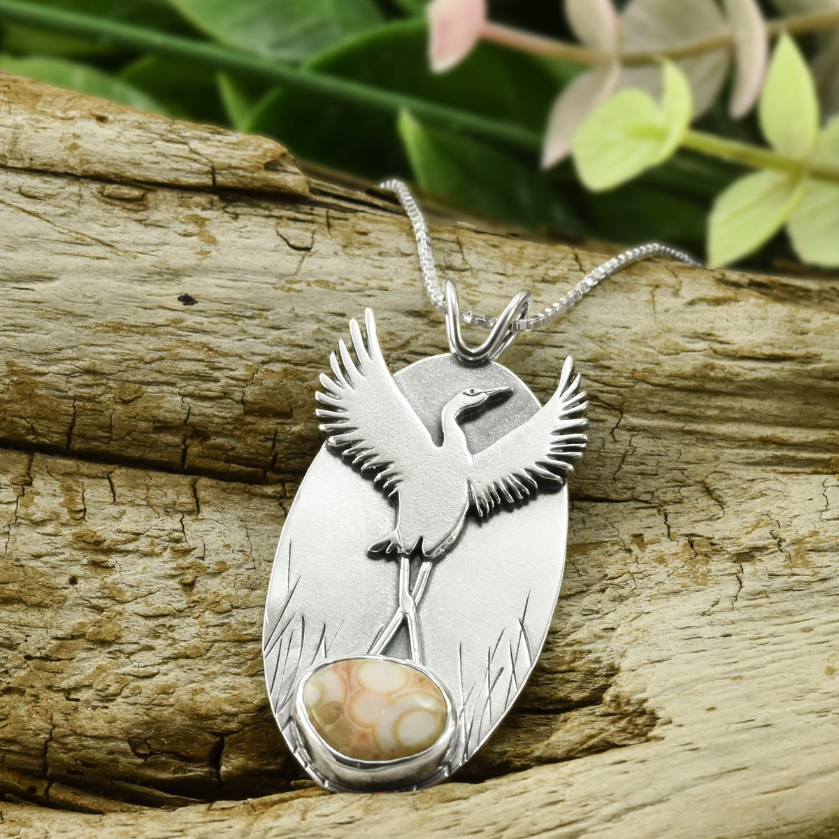 Nesting Crane Wonderland Pendant - Silver Pendant   6936 - handmade by Beth Millner Jewelry