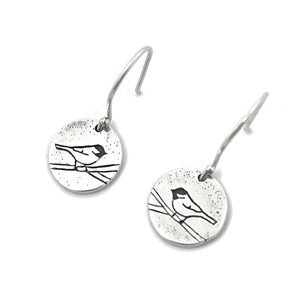 Perched Chickadee Earrings - Silver Earrings   7161 - handmade by Beth Millner Jewelry