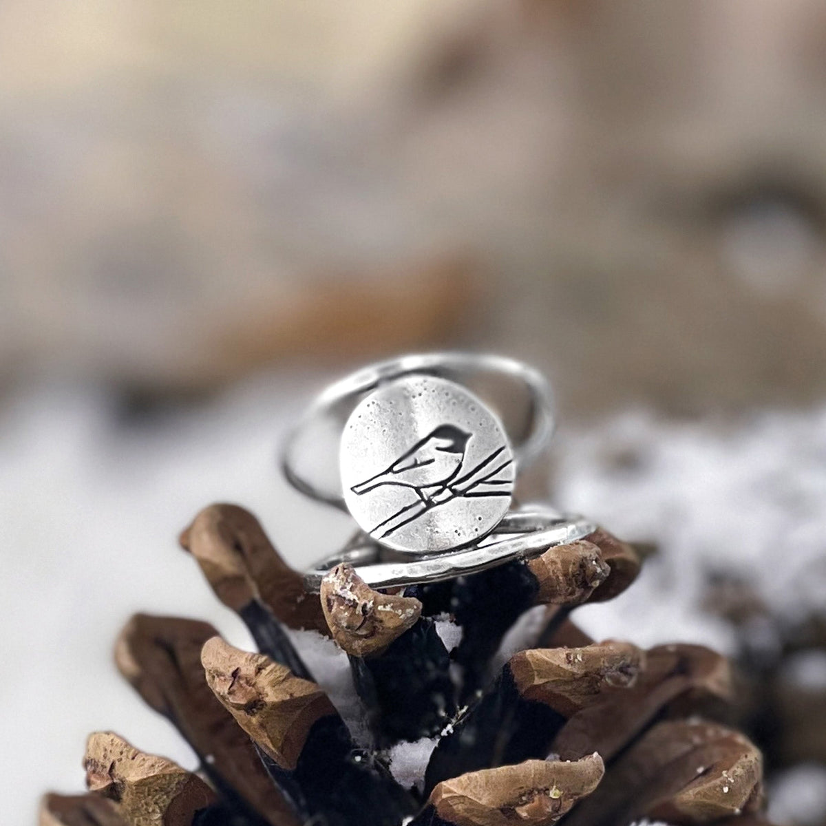 Perched Chickadee Ring - Ring Select Size 4 7137 - handmade by Beth Millner Jewelry