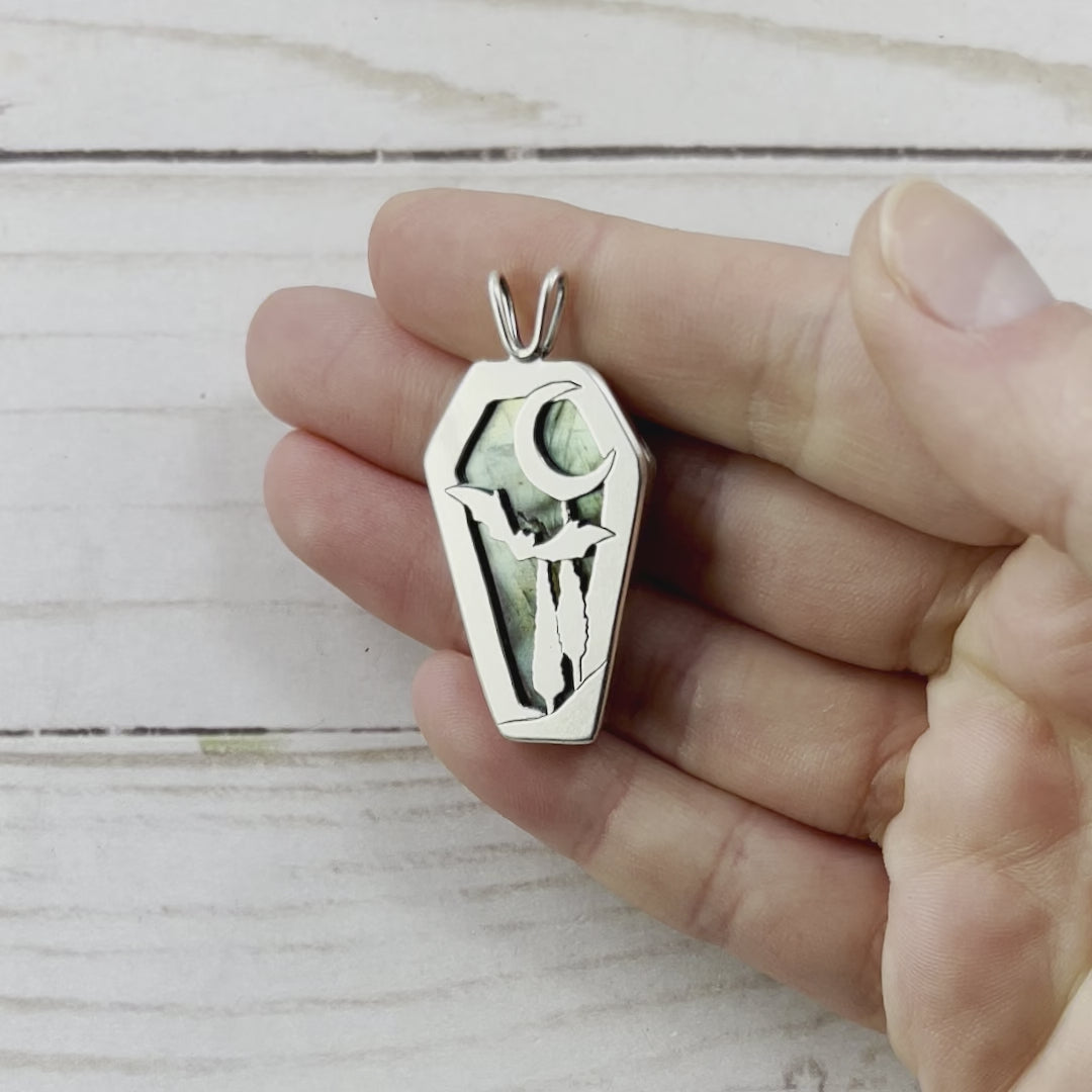 Moonlit Coffin Reversible Labradorite Pendant No. 1 - Silver Pendant   7170 - handmade by Beth Millner Jewelry