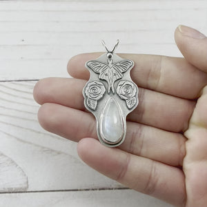 Moonstone Luna Moth Wonderland Pendant - Silver Pendant   6941 - handmade by Beth Millner Jewelry