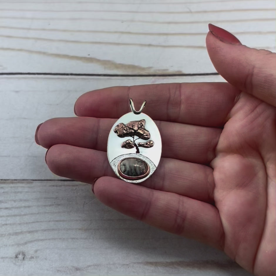 Copper Lake Superior Agate Wonderland Pendant No. 2 - Mixed Metal Pendant   7267 - handmade by Beth Millner Jewelry