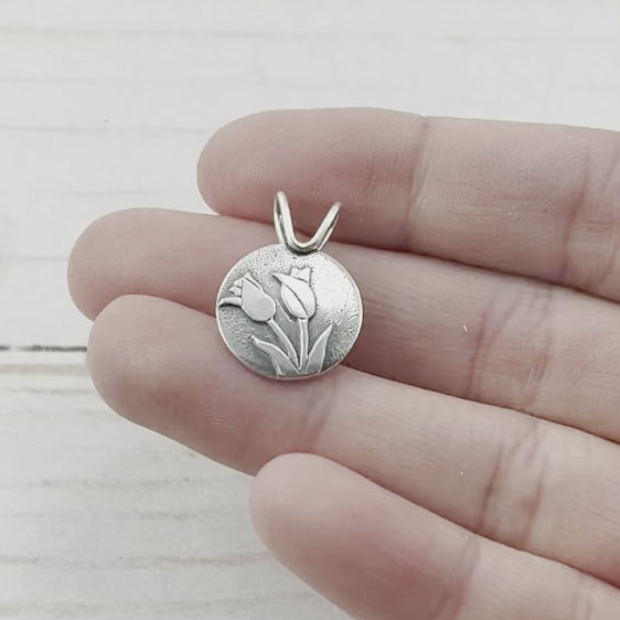Small Tulip Bouquet Pendant - Silver Pendant - handmade by Beth Millner Jewelry