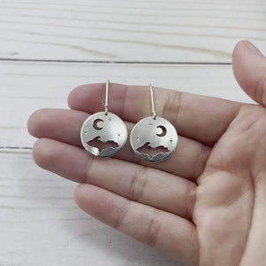 Silver Night Sky Upper Peninsula Earrings - Silver Earrings   7082 - handmade by Beth Millner Jewelry