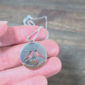 Small Landscape of Love Birds Pendant - Mixed Metal Pendant   8102 - handmade by Beth Millner Jewelry