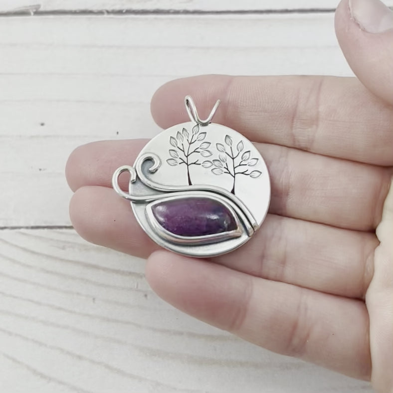 Longido Ruby Windy Tree Couple Wonderland Pendant - Silver Pendant   7010 - handmade by Beth Millner Jewelry