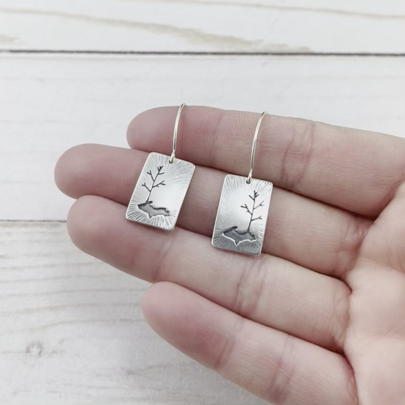 Radial Upper Peninsula Family Tree Silver Earrings - Silver Earrings - handmade by Beth Millner Jewelry
