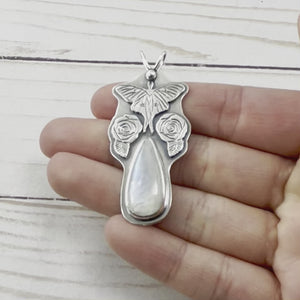 Moonstone Luna Moth Wonderland Pendant No. 3 - Silver Pendant   6944 - handmade by Beth Millner Jewelry