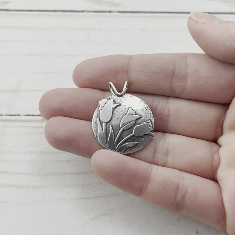 Spring Tulip Pendant - Silver Pendant - handmade by Beth Millner Jewelry