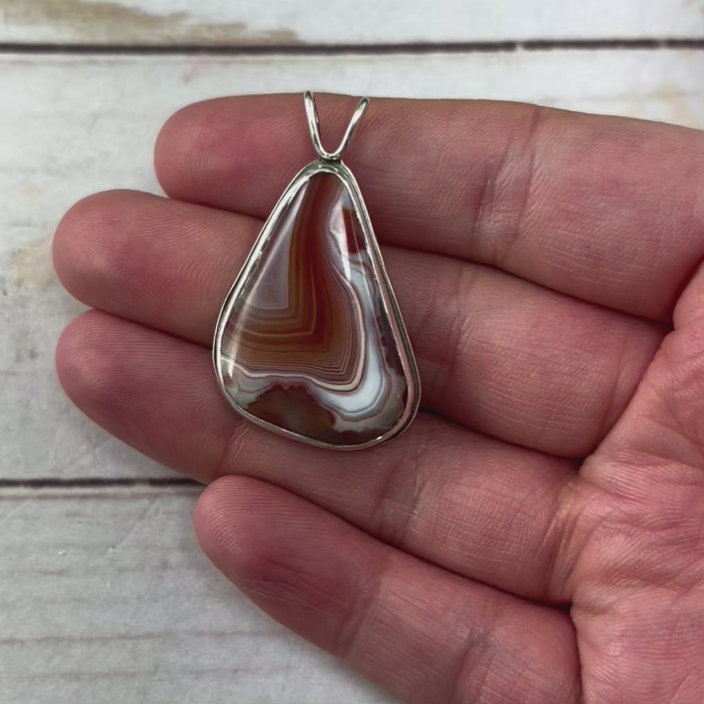 Lake Superior Agate Drop Pendant No. 1 - Silver Pendant   7245 - handmade by Beth Millner Jewelry