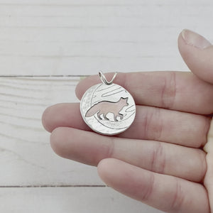 Red Fox Under A Silver Moon Pendant - Mixed Metal Pendant   6994 - handmade by Beth Millner Jewelry