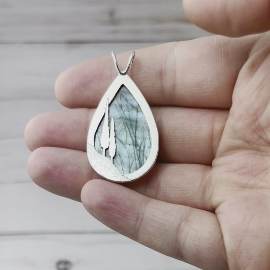 Reversible Northern Lights Labradorite Pendant No. 4 - Silver Pendant   7119 - handmade by Beth Millner Jewelry