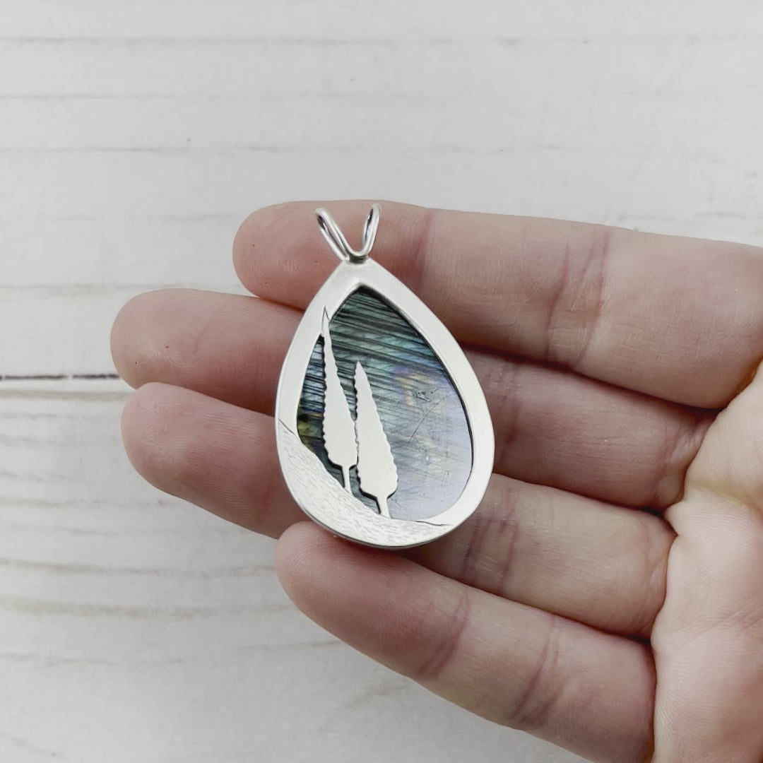 Reversible Northern Lights Labradorite Pendant No. 5 - Silver Pendant   7177 - handmade by Beth Millner Jewelry