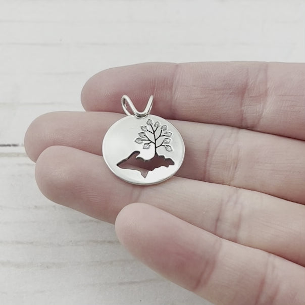 Upper Peninsula of Michigan Family Tree Sterling Silver Pendant - Silver Pendant - handmade by Beth Millner Jewelry