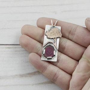 Watermelon Tourmaline Tree Pendant - Choose Your Own Stone - Mixed Metal Pendant  A - 14 x 11mm - Small Imperfections on Stone Face  B - 10 x 10mm 7135 - handmade by Beth Millner Jewelry
