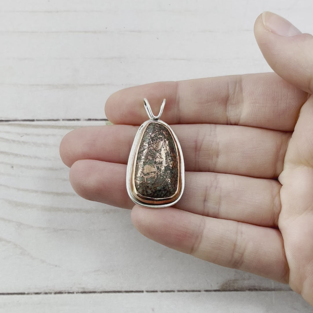 Reversible Copper Set Copper Ore Drop Pendant No. 3 - Mixed Metal Pendant   7187 - handmade by Beth Millner Jewelry