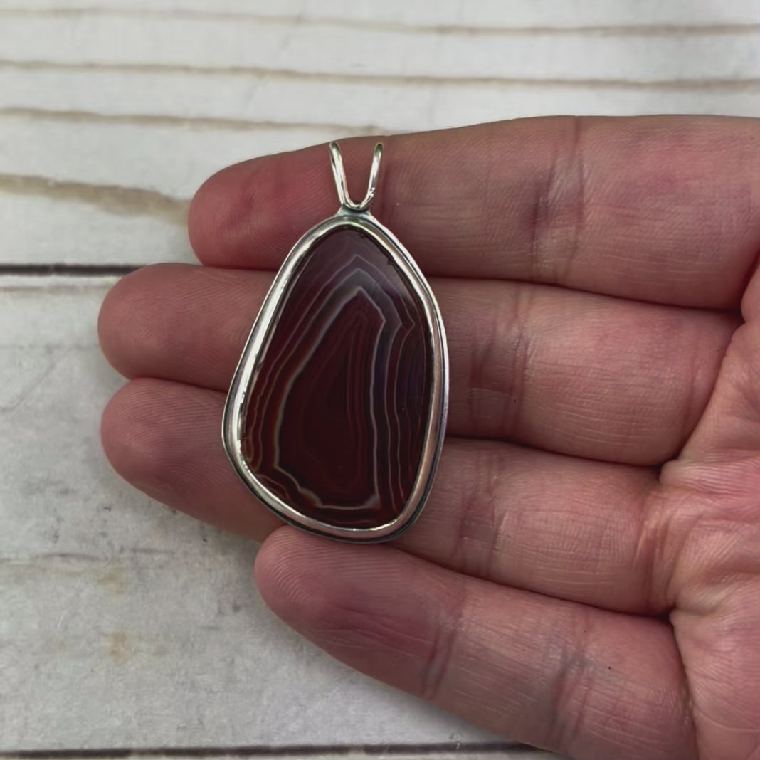 Lake Superior Agate Drop Pendant No. 4 - Silver Pendant   7248 - handmade by Beth Millner Jewelry