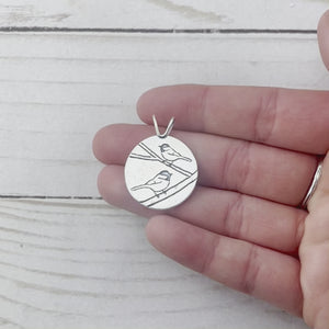 Perched Chickadees Pendant - Silver Pendant   7159 - handmade by Beth Millner Jewelry