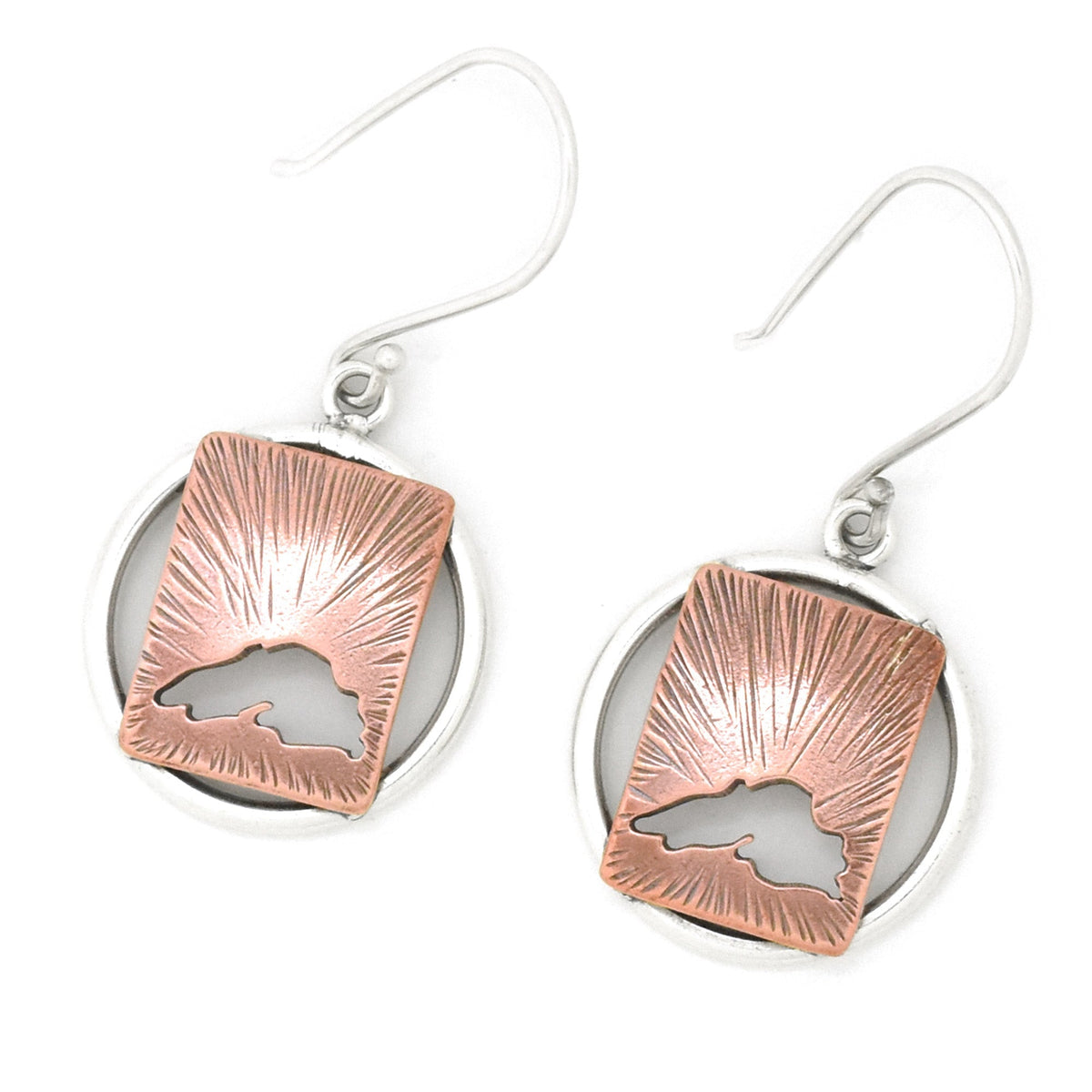 Radial Copper Lake Superior Earrings - Mixed Metal Earrings   7092 - handmade by Beth Millner Jewelry