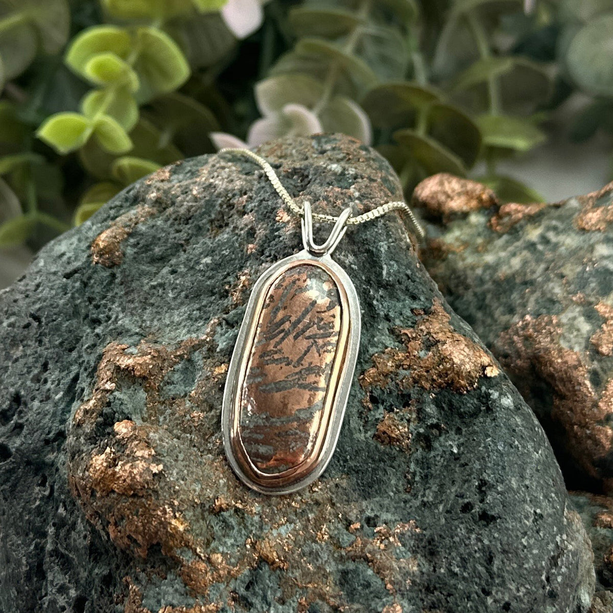 Reversible Copper Set Copper Ore Drop Pendant No. 2 - Mixed Metal Pendant   7186 - handmade by Beth Millner Jewelry