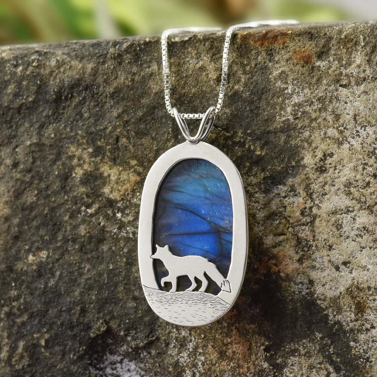 Reversible Northern Lights Labradorite Fox Pendant No. 1 - Silver Pendant   7110 - handmade by Beth Millner Jewelry