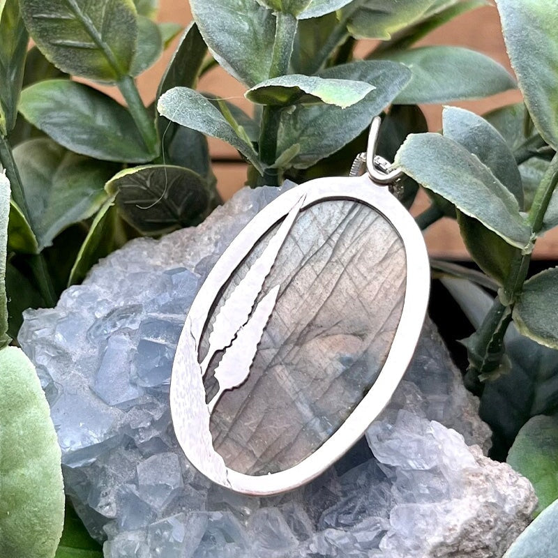 Reversible Two Trees Northern Lights Labradorite Pendant - Silver Pendant   7232 - handmade by Beth Millner Jewelry