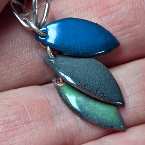 Fantasy Leaves Enameled Grey Green and Blue Pendant - Enamel Pendant   0793 - handmade by Beth Millner Jewelry