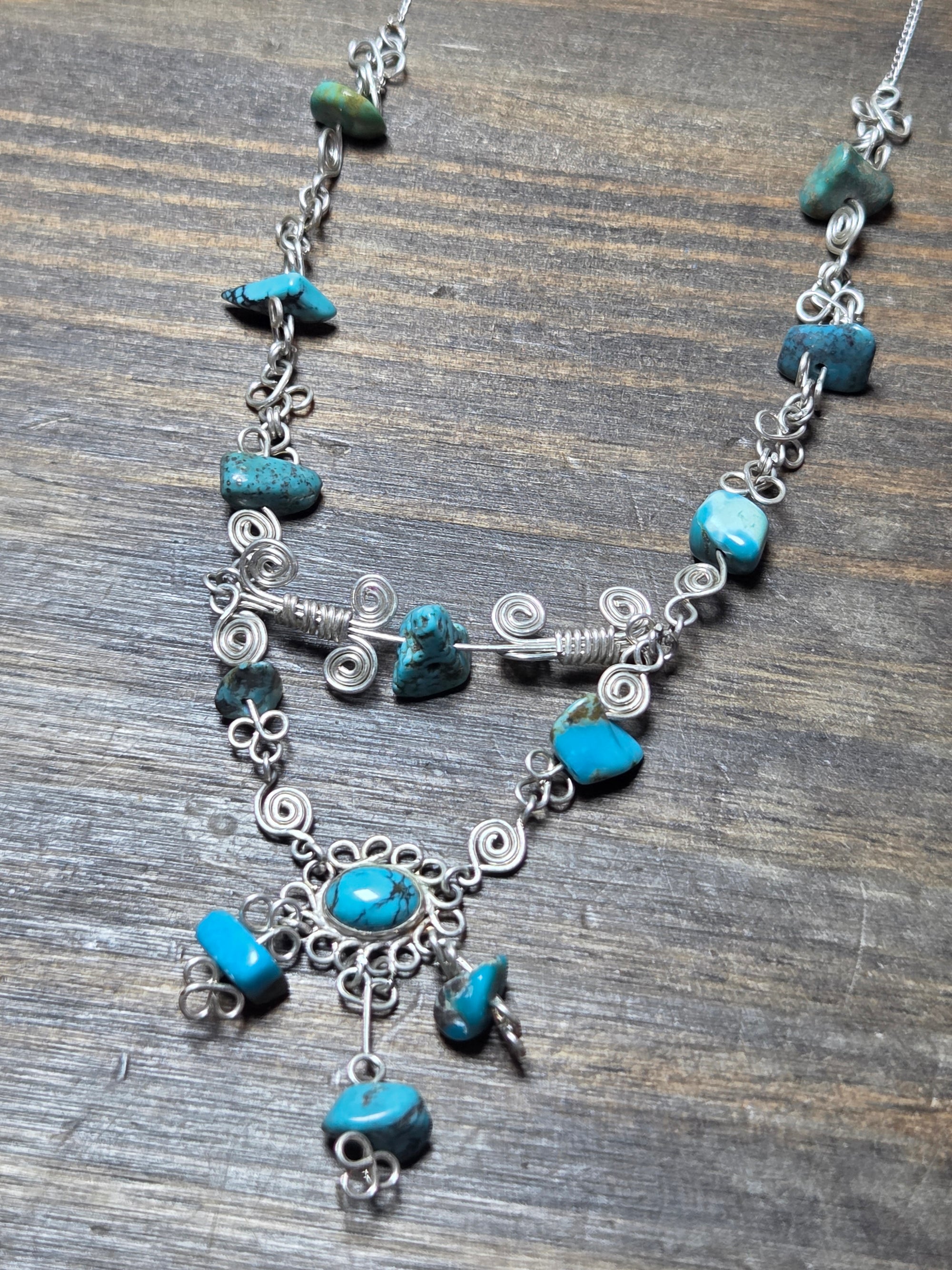 Turquoise Wire Wrapped Sterling Silver Necklace - Necklace   SSNE16 - handmade by Beth Millner Jewelry
