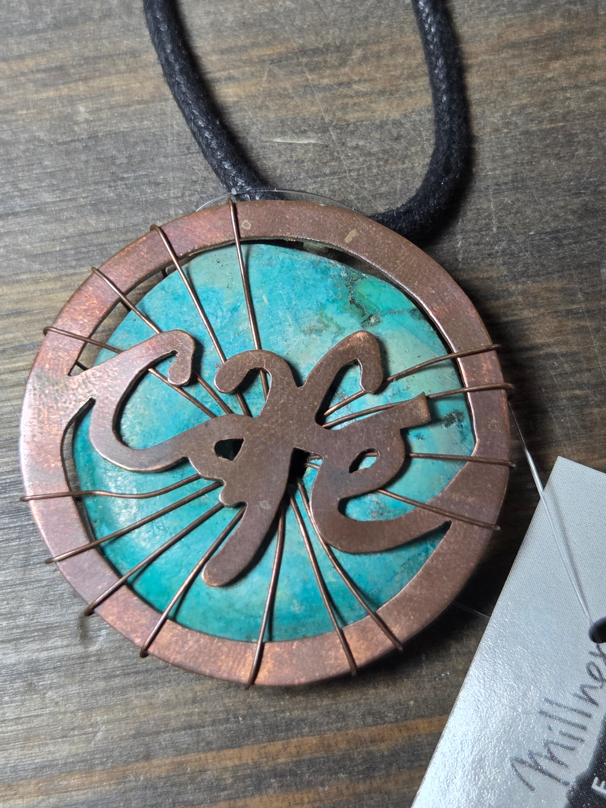 Cafe Copper Pendant - Silver Earrings   9074 - handmade by Beth Millner Jewelry