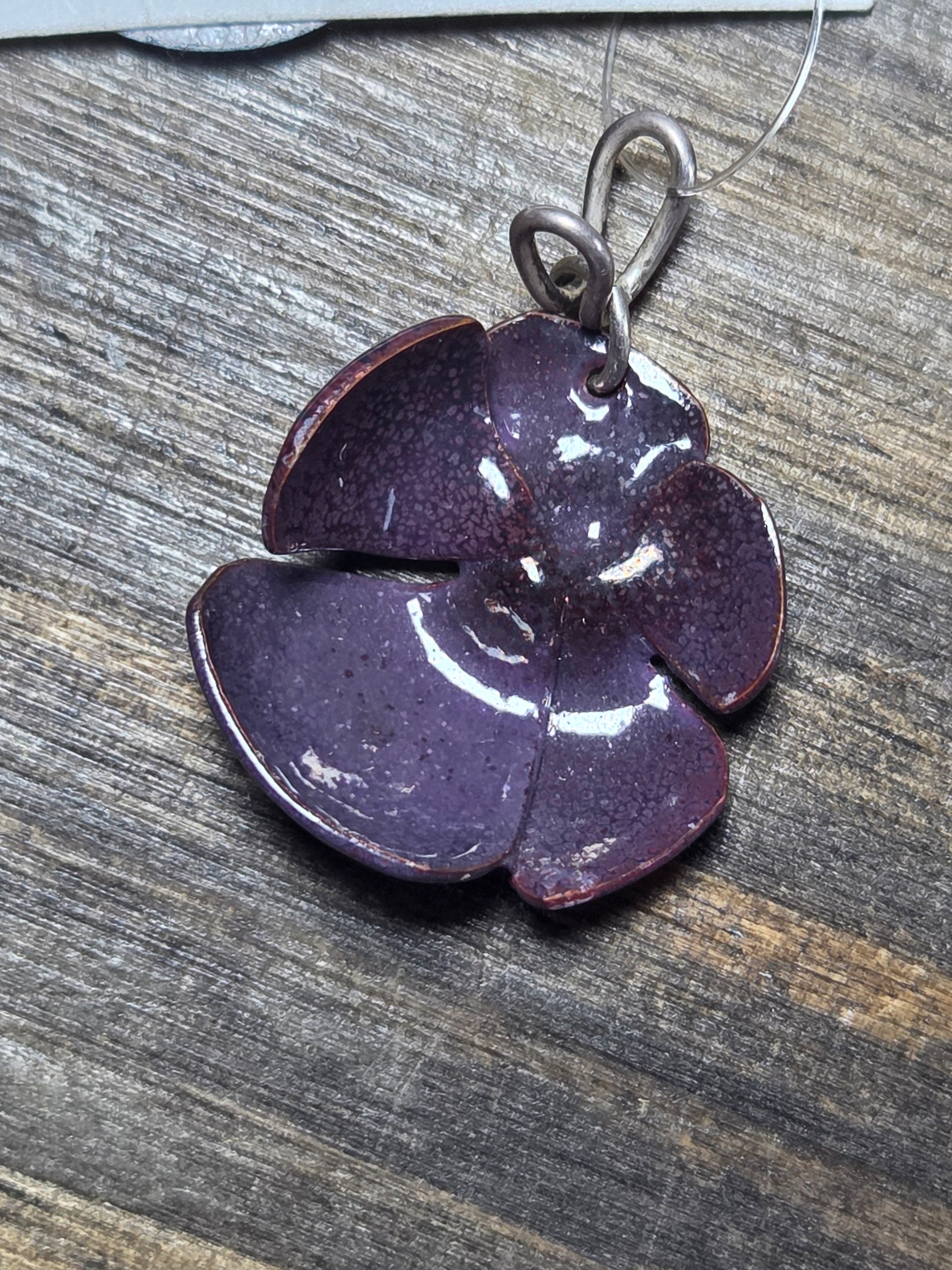 Purple Enamel Formed Flower Pendant - Enamel Pendant   0442 - handmade by Beth Millner Jewelry