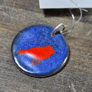 Red Bird in Michigan Enamel Pendant - Enamel Pendant   E1 - handmade by Beth Millner Jewelry