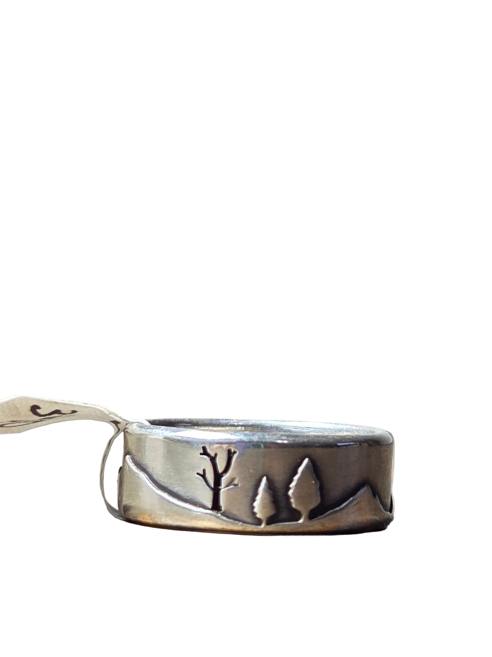 Hillside Forest Wedding Band Sterling Silver Size 10 - Wedding Ring   1009 - handmade by Beth Millner Jewelry