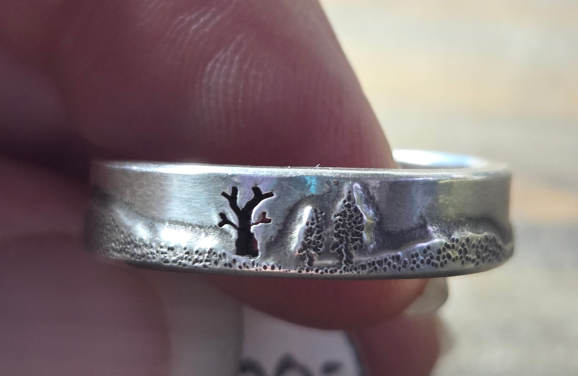 Conifer Winter Sterling Silver Ring Size 8.75 - Wedding Ring   0507 - handmade by Beth Millner Jewelry