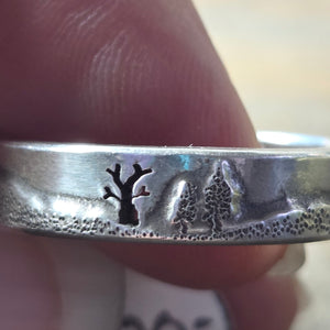 Conifer Winter Sterling Silver Ring Size 8.75 - Wedding Ring   0507 - handmade by Beth Millner Jewelry
