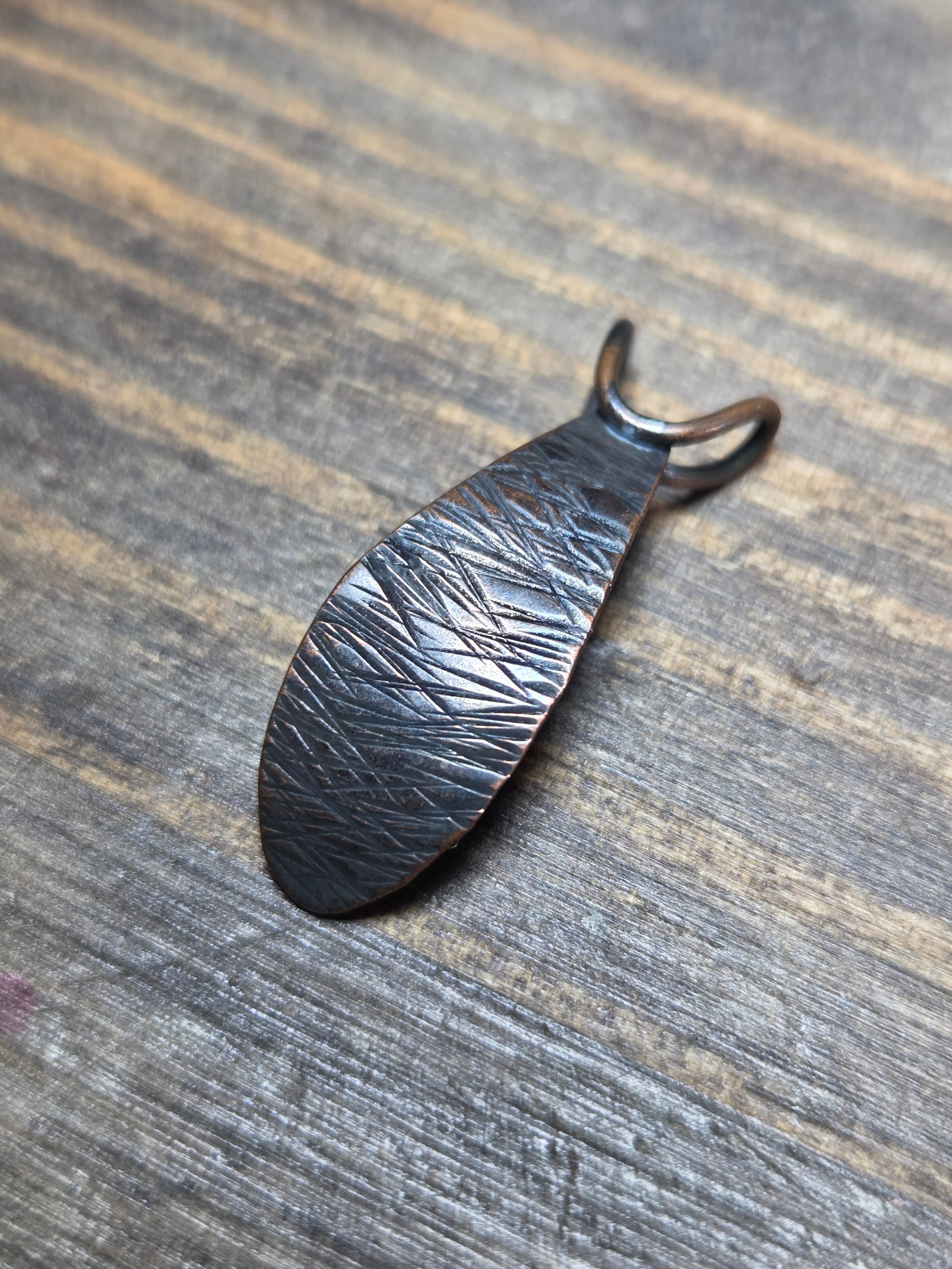 Petal Copper Darkened Cross Hatched Pendant - Copper Earrings   9011 - handmade by Beth Millner Jewelry