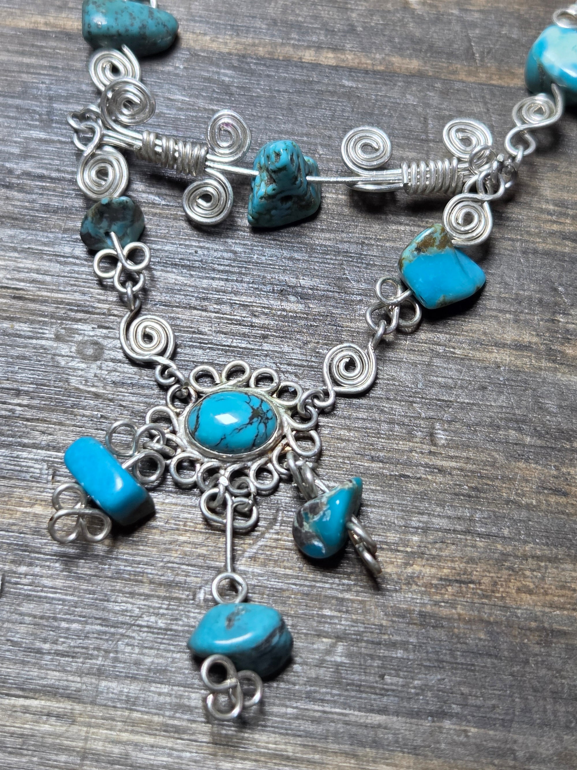 Turquoise Wire Wrapped Sterling Silver Necklace - Necklace   SSNE16 - handmade by Beth Millner Jewelry