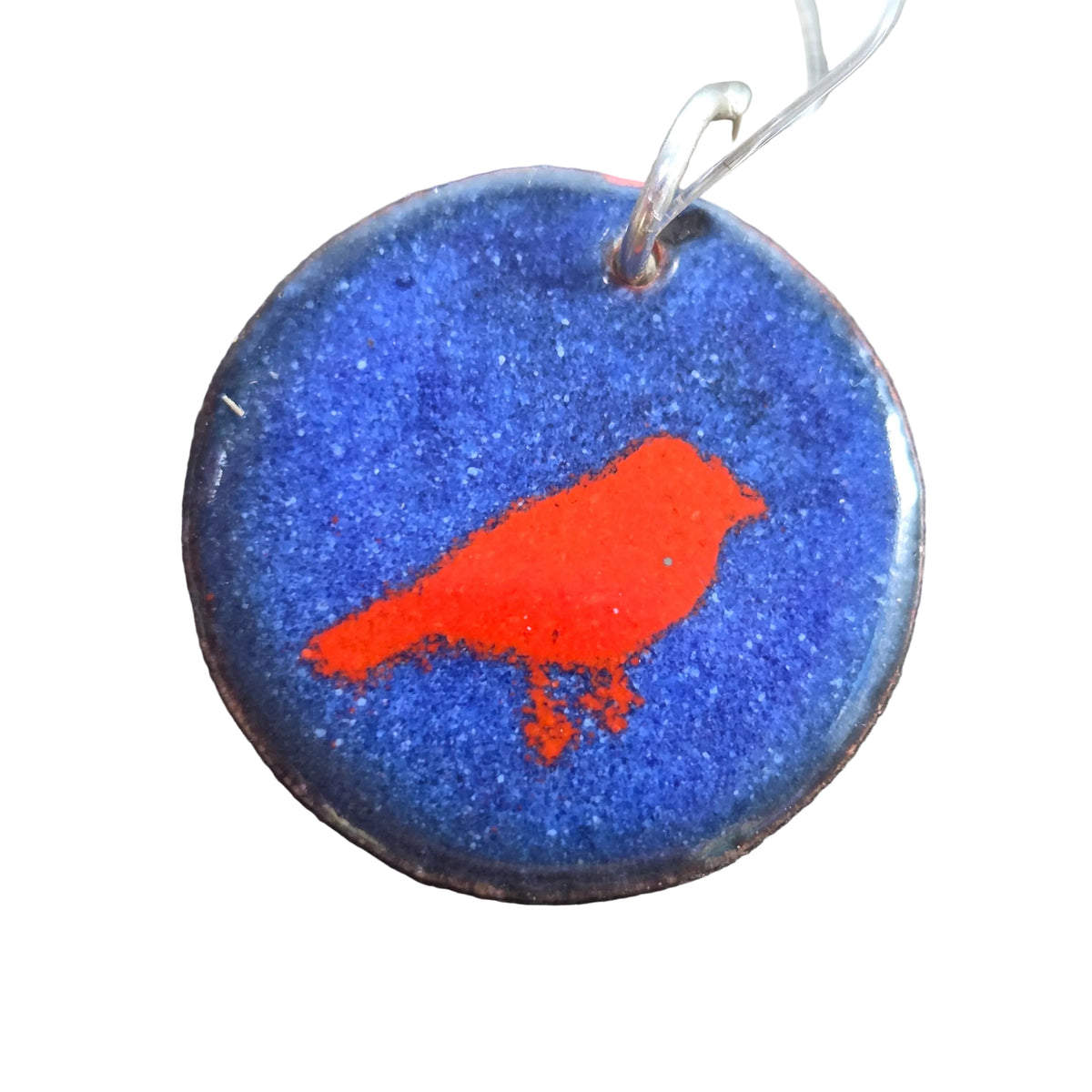 Red Bird in Michigan Enamel Pendant - Enamel Pendant   E1 - handmade by Beth Millner Jewelry